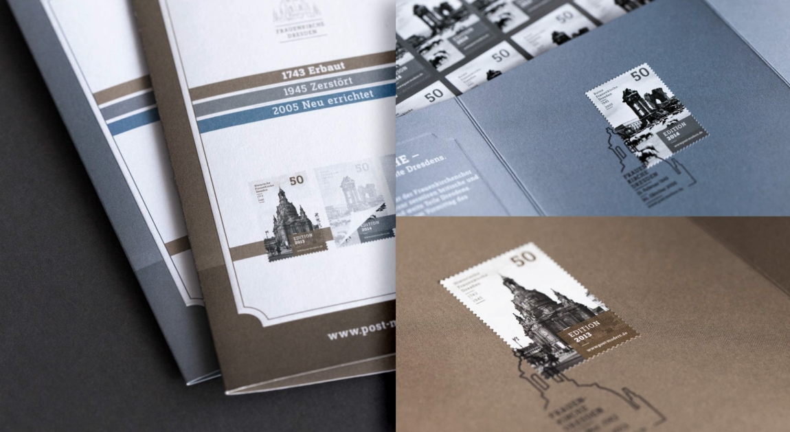 postmodern-briefmarken-sondermarke-philatelie-ersttagskarte-frauenkirche-veredlung-prägung-stanzung-grafikdesign-berlin